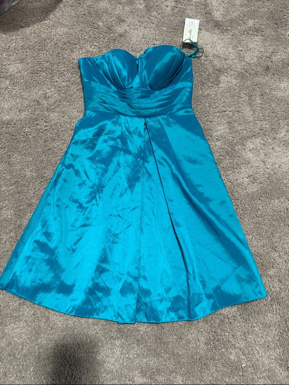 Strapless Teal Satin Cocktail Dress